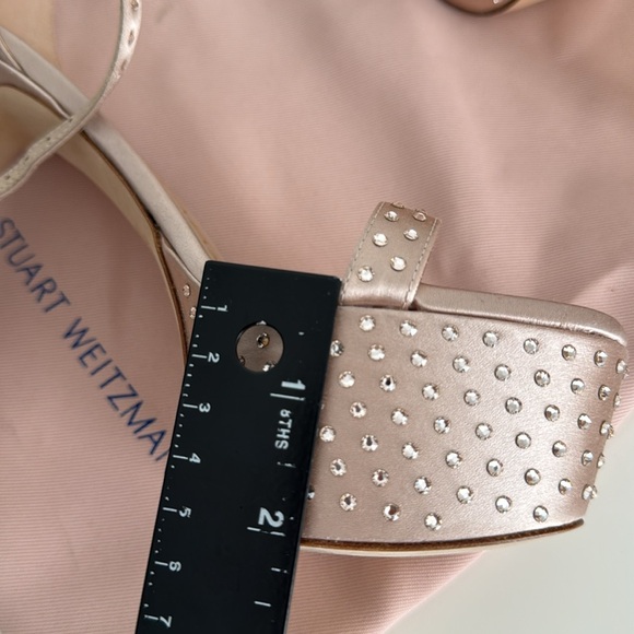 STUART WEITZMAN Bedazzled Satin Nude/Pink Platform Heels with Dust Bag - Picture 14 of 15